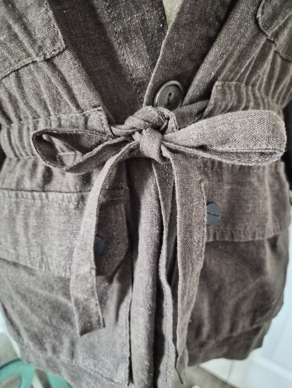 Sanctuary Olive Green Linen Blend Utility Jacket Tie Waist Size Small - Picture 10 of 13